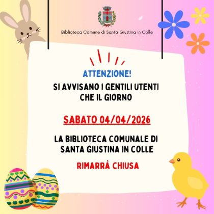 AVVISO CHIUSURA BIBLIOTECA SABATO 04/04/2026